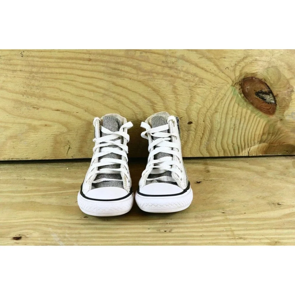 Converse Chuck Taylor Girls 11 Junior Metallic Zip Fabric Gray Sneakers